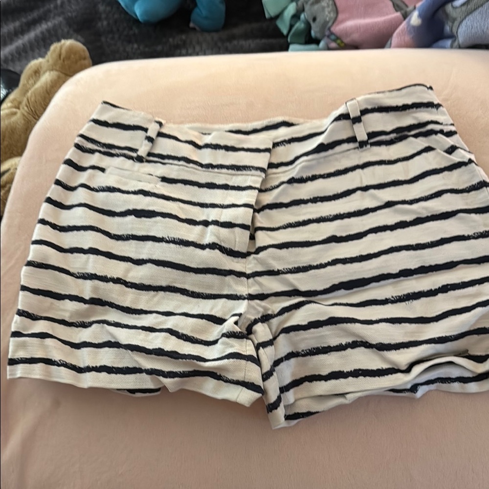 LOFT Black and White High Waist Striped Shorts